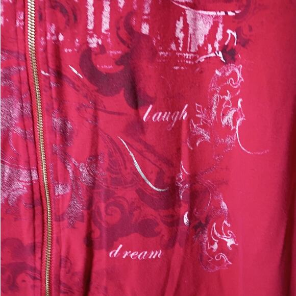 CJ Banks 2X Red Hooded Zip Vest Script Graphic Sleeveless Casual Layering Top - Picture 8 of 10